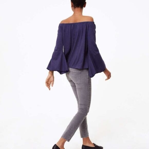 LOFT Velvet Trim Off Shoulder Bell Sleeve Top - Picture 7 of 7